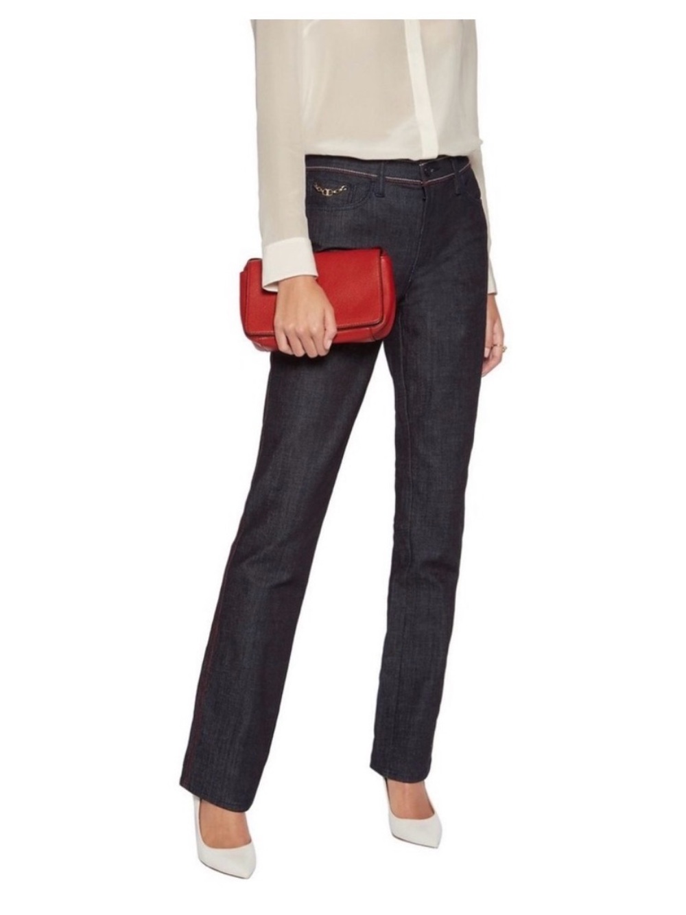 Tory Burch EUC Starflower Straight Leg Dark Wash Jeans Size 32